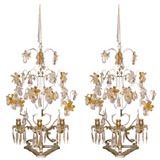 Italian wrought iron and crystal 3-lite girondoles